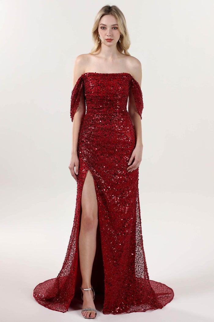 Sheath-Column Sweep-Brush Train Glitter Formal Dress CS0614 - COCOMELODY