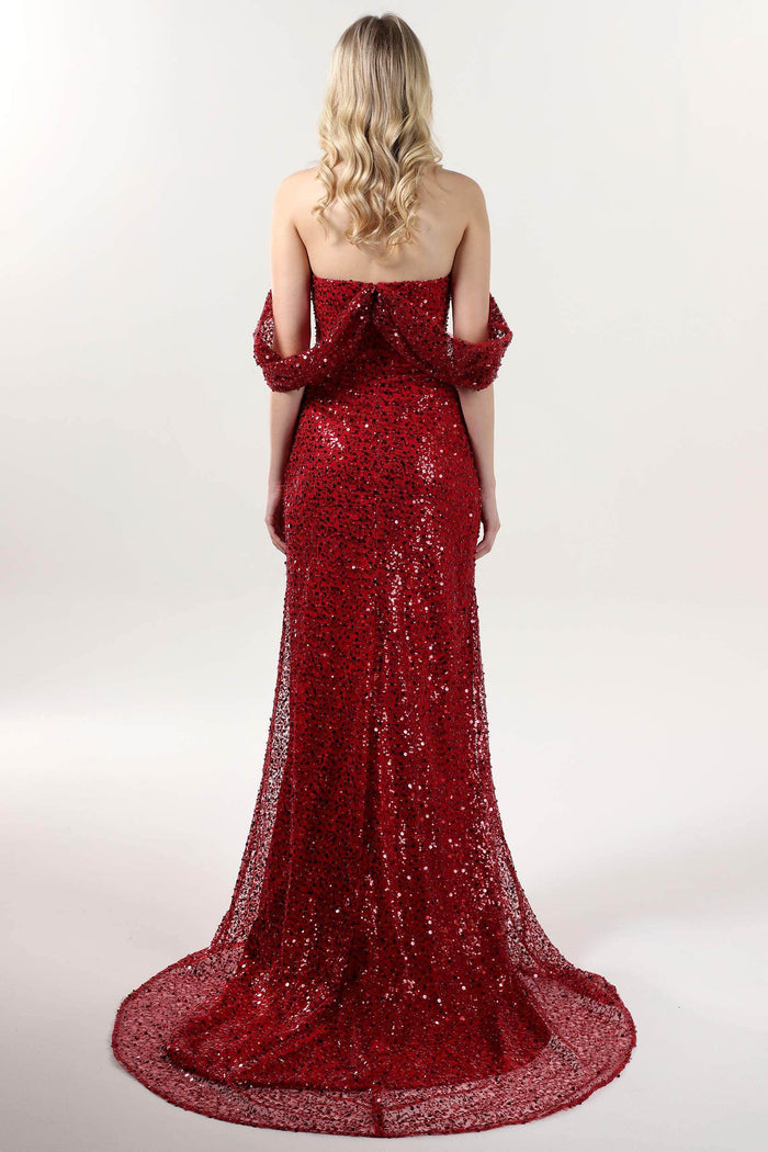 Sheath-Column Sweep-Brush Train Glitter Formal Dress CS0614 - COCOMELODY