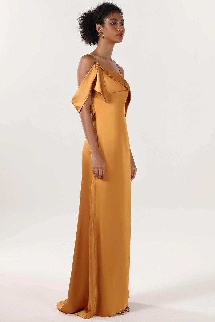 Sheath-Column Sweep-Brush Train Luxe Satin Formal Dress CS0598CR - COCOMELODY