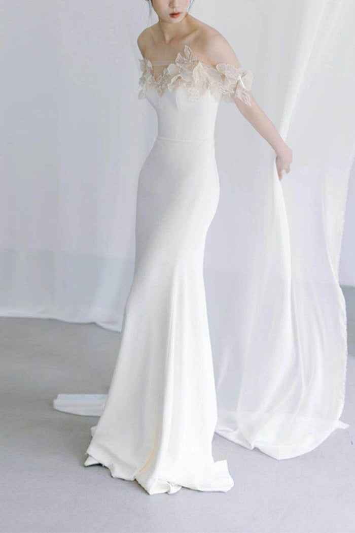 Sheath-Column Sweep-Brush Train Satin Wedding Dress 820632172851 - COCOMELODY