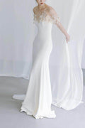 Sheath-Column Sweep-Brush Train Satin Wedding Dress 820632172851 - COCOMELODY