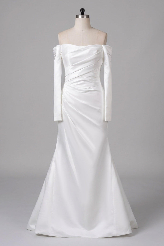 Sheath-Column Sweep-Brush Train Satin Wedding Dress 851237427674