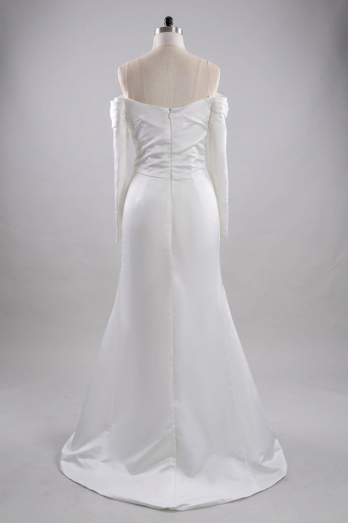 Sheath-Column Sweep-Brush Train Satin Wedding Dress 851237427674