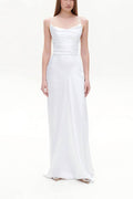Sheath-Column Sweep-Brush Train Silk-Like Little White Dress 100044 - COCOMELODY