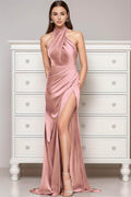 Sheath-Column Sweep-Brush Train Silk-Like Prom Dress CS0431 - COCOMELODY