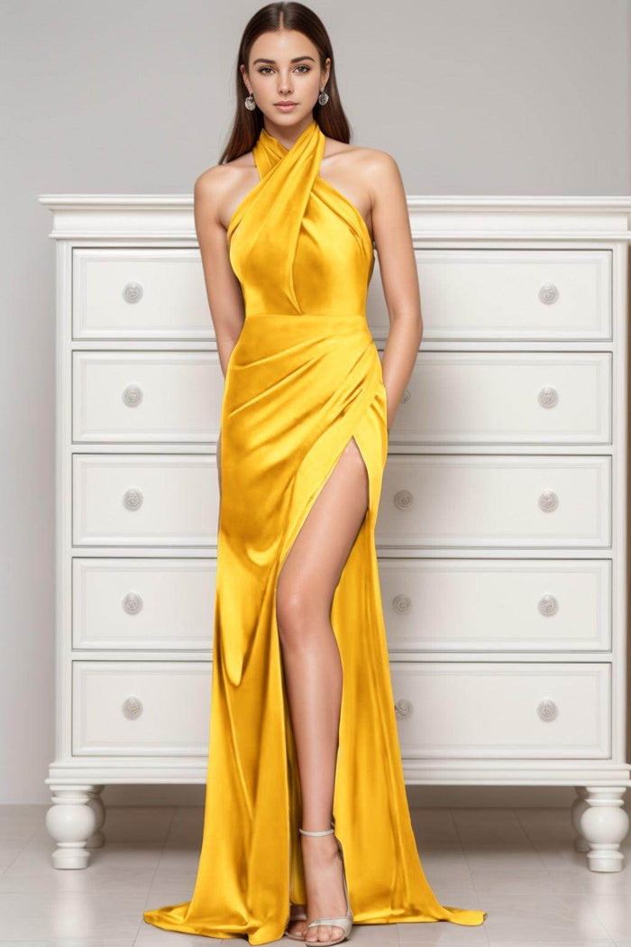 Sheath-Column Sweep-Brush Train Silk-Like Prom Dress CS0431 - COCOMELODY