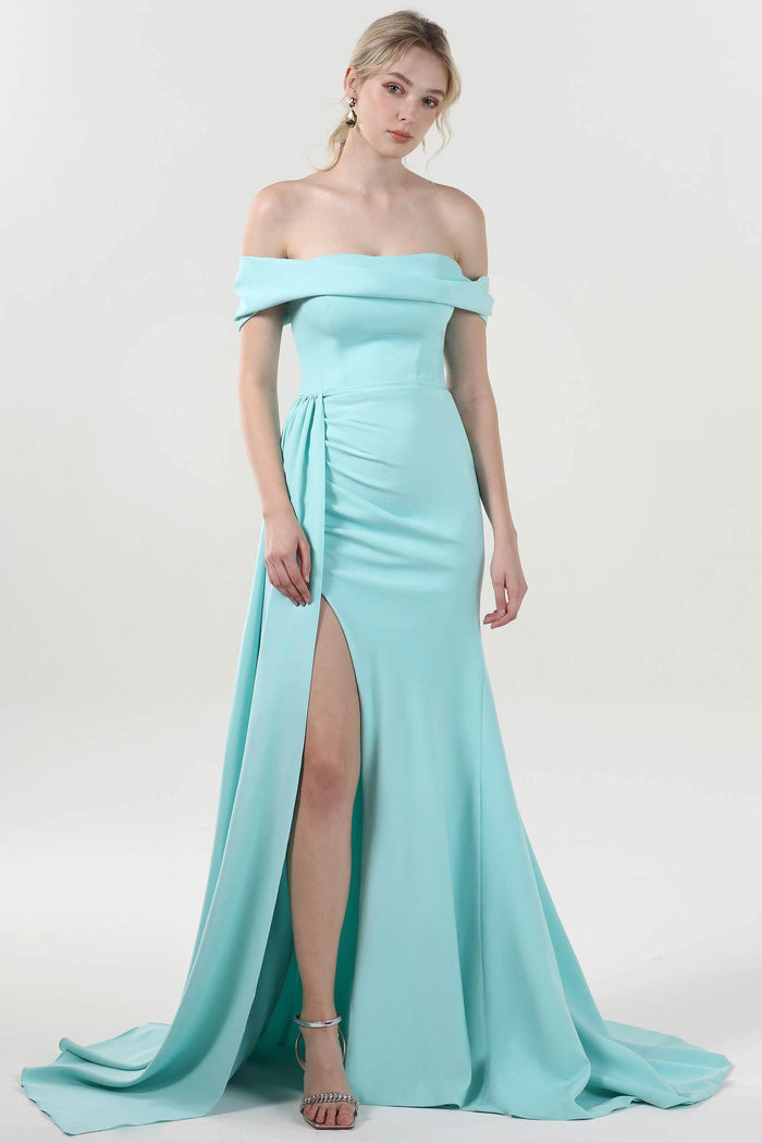 Sheath-Column Sweep-Brush Train Stretch Crepe Formal Dress CS0592 - COCOMELODY