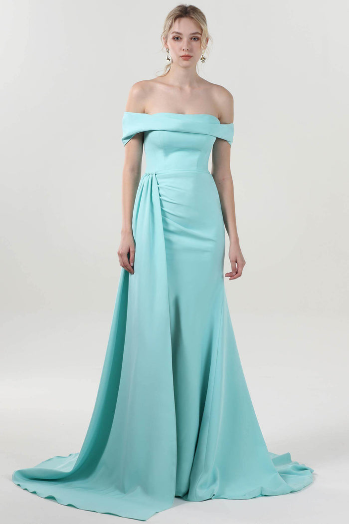 Sheath-Column Sweep-Brush Train Stretch Crepe Formal Dress CS0592 - COCOMELODY