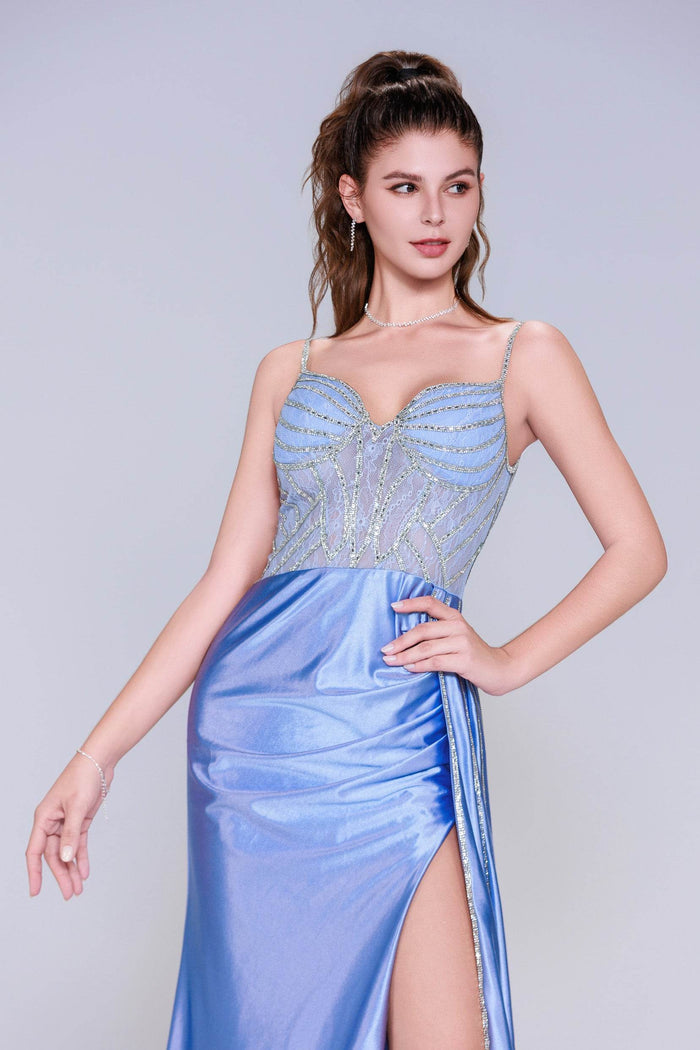 Sheath-Column Sweep-Brush Train Stretch Satin Prom Dress CS1042 - COCOMELODY