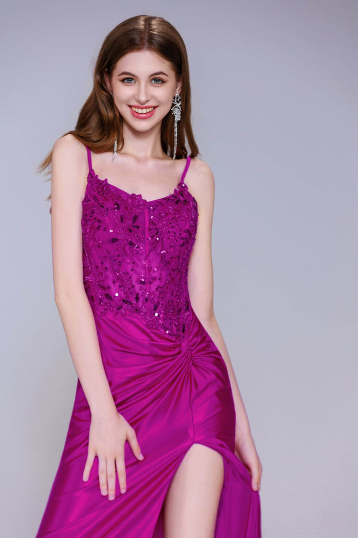 Sheath-Column Sweep-Brush Train Stretch Satin Prom Dress CS1051 - COCOMELODY