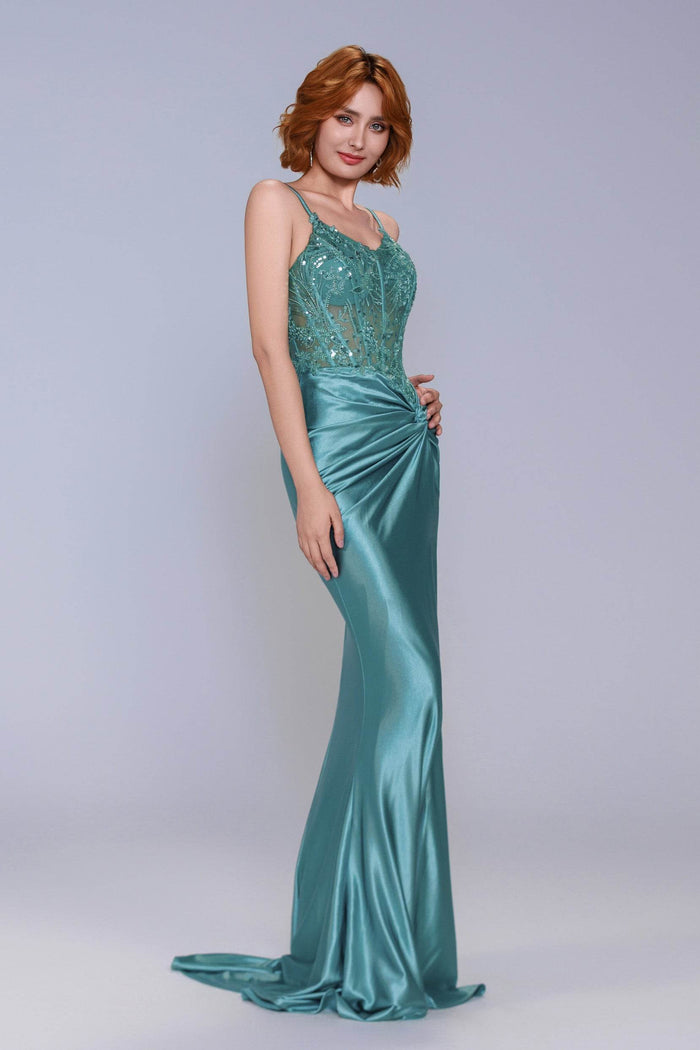 Sheath-Column Sweep-Brush Train Stretch Satin Prom Dress CS1051 - COCOMELODY