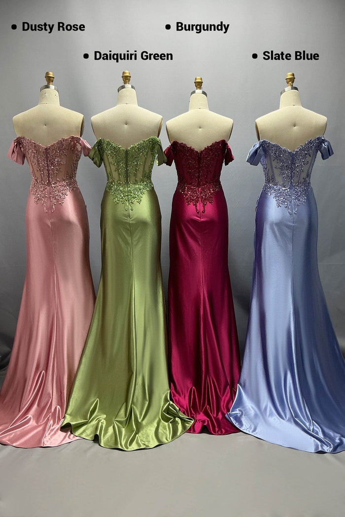 Sheath-Column Sweep-Brush Train Stretch Satin Prom Dress CS1052 - COCOMELODY