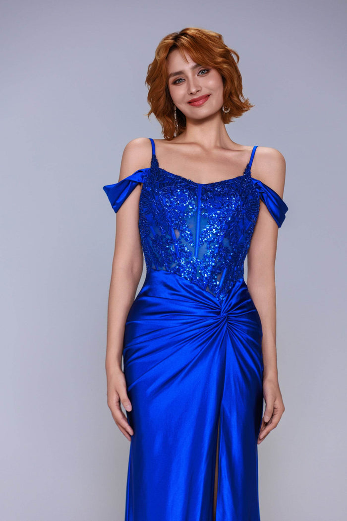 Sheath-Column Sweep-Brush Train Stretch Satin Prom Dress CS1053 - COCOMELODY