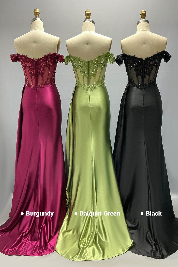 Sheath-Column Sweep-Brush Train Stretch Satin Prom Dress CS1053 - COCOMELODY