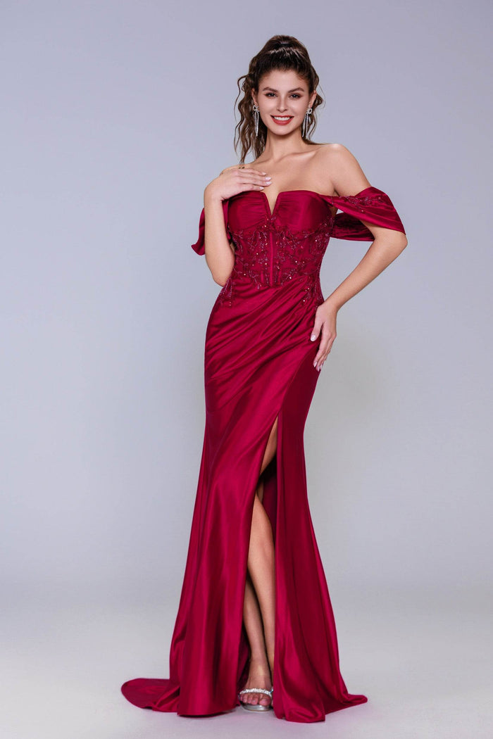 Sheath-Column Sweep-Brush Train Stretch Satin Prom Dress CS1058 - COCOMELODY