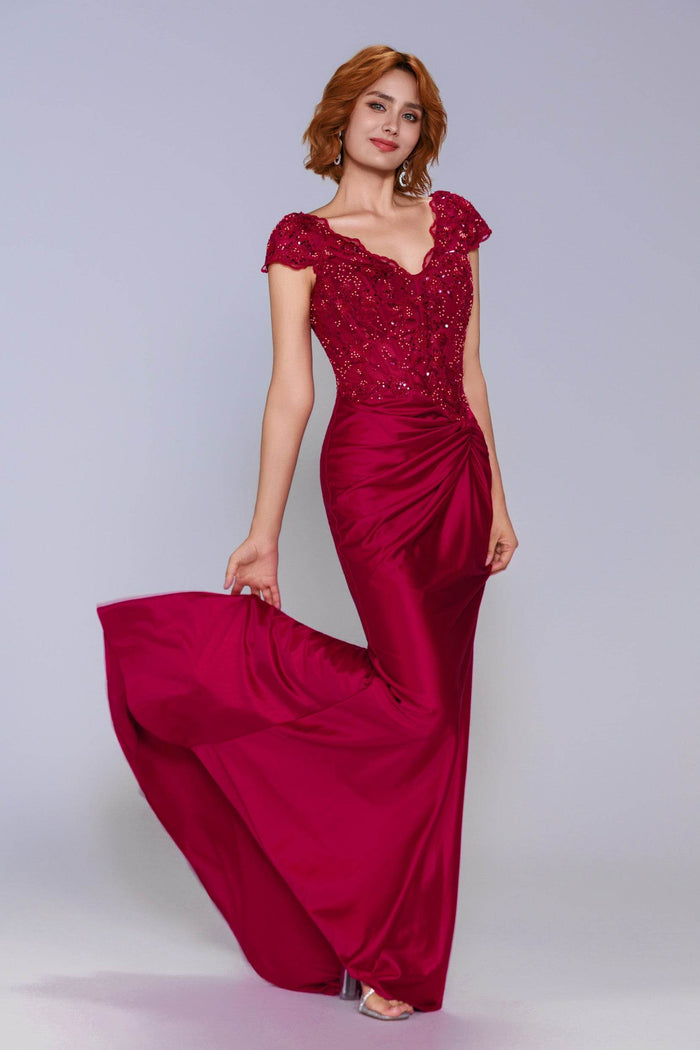 Sheath-Column Sweep-Brush Train Stretch Satin Prom Dress CS1059 - COCOMELODY