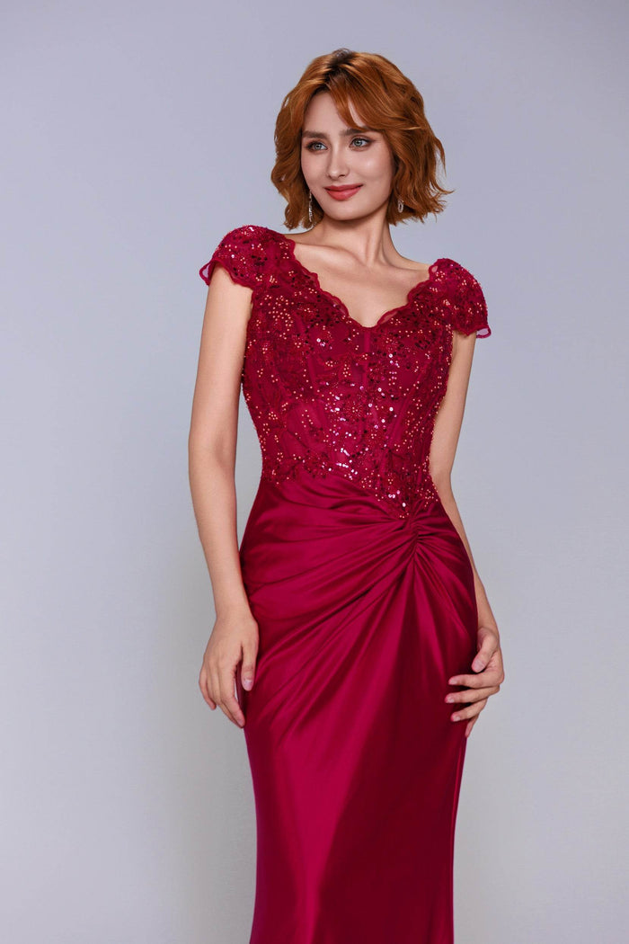 Sheath-Column Sweep-Brush Train Stretch Satin Prom Dress CS1059 - COCOMELODY