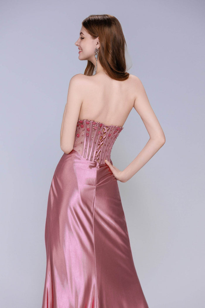 Sheath-Column Sweep-Brush Train Stretch Satin Prom Dress CS1063 - COCOMELODY