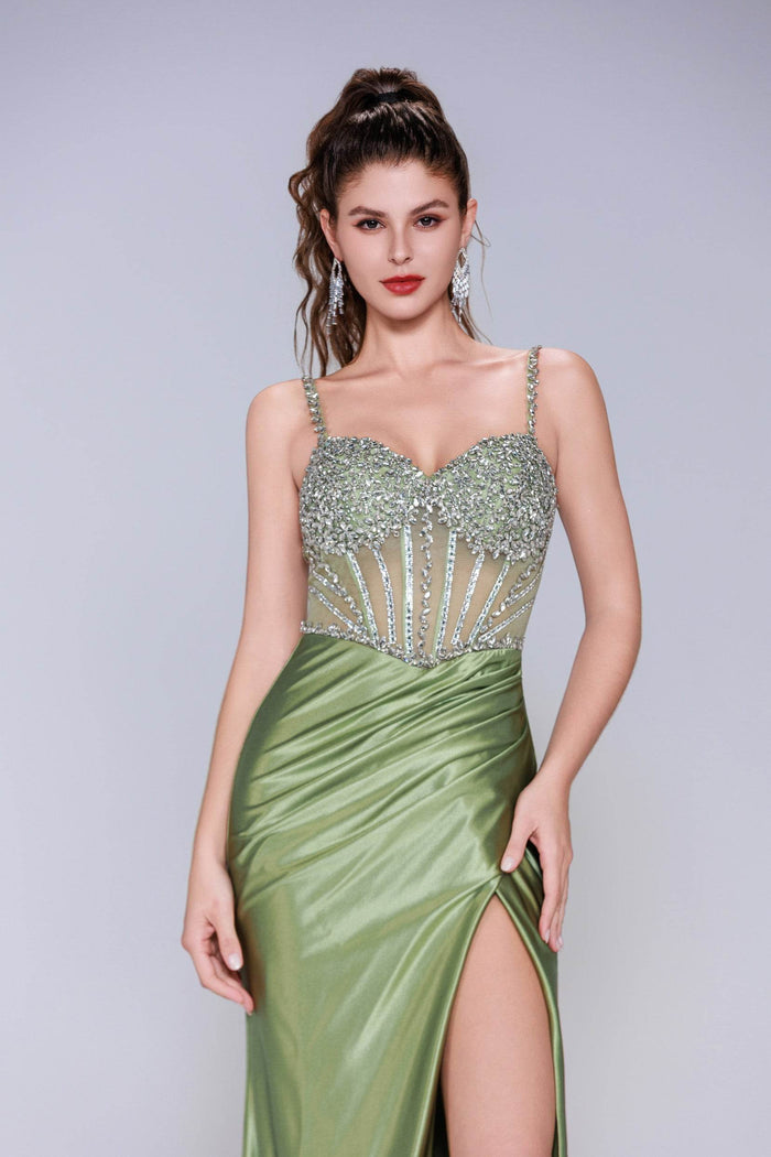 Sheath-Column Sweep-Brush Train Stretch Satin Prom Dress CS1064 - COCOMELODY