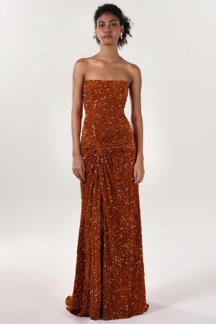 Sheath-Column Sweep-Brush Train Velvet Sequin Bridesmaid Dress CS0634BM - COCOMELODY