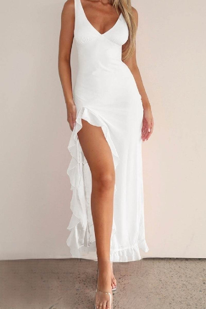 Sheath-Column Tea Length Chiffon Little White Dress 100032 - COCOMELODY