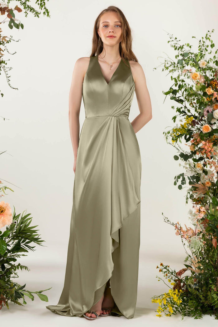Sheath Sweep Acetate Satin Bridesmaid Dress CB0499CR - COCOMELODY