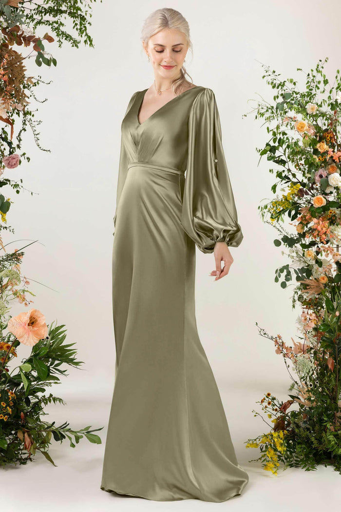 Sheath Sweep Acetate Satin Bridesmaid Dress CB0499CR - COCOMELODY