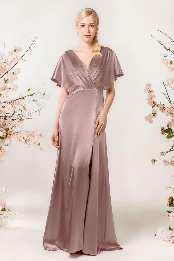 Sheath Sweep Luxe Satin Bridesmaid Dress Formal Dresses CB0505PS - COCOMELODY