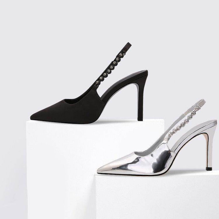 Silver Metallic Slingback Heel Sandals 715572448684 - COCOMELODY