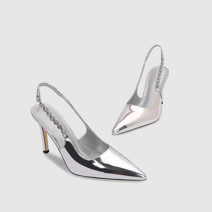 Silver Metallic Slingback Heel Sandals 715572448684 - COCOMELODY