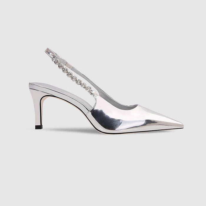 Silver Metallic Slingback Heel Sandals 715572448684 - COCOMELODY