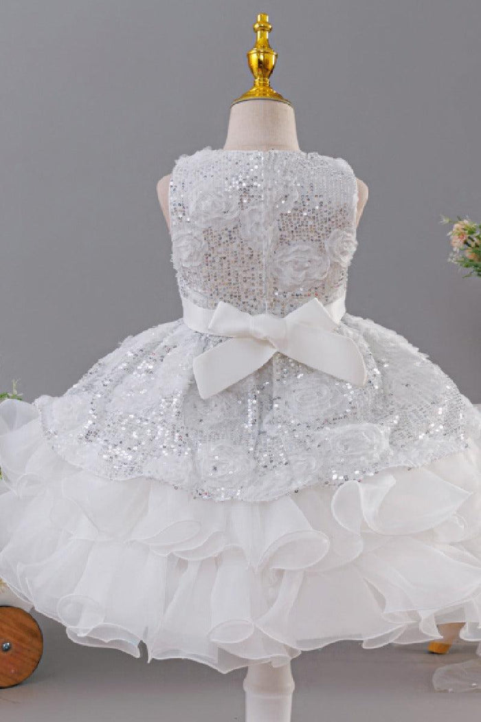 Sleeveless Round Neck Rosette Sequin Organza Flower Girl Dresses 1028863502898