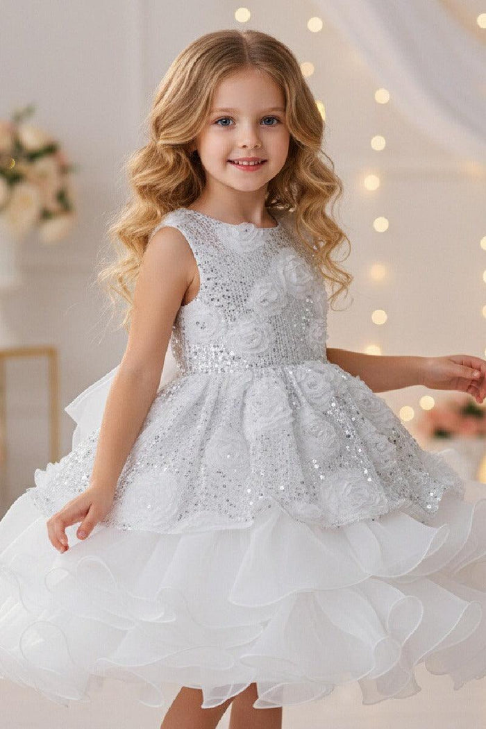 Sleeveless Round Neck Rosette Sequin Organza Flower Girl Dresses 1028863502898