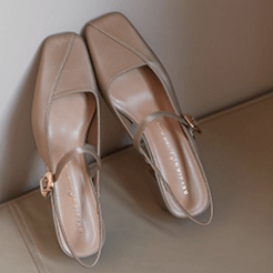 Slingback Block Heel Adjustable Strap Square Toe Shoes 895592040999