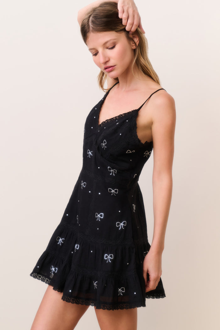 Solbina Crystal Bow Cotton Mini Dress