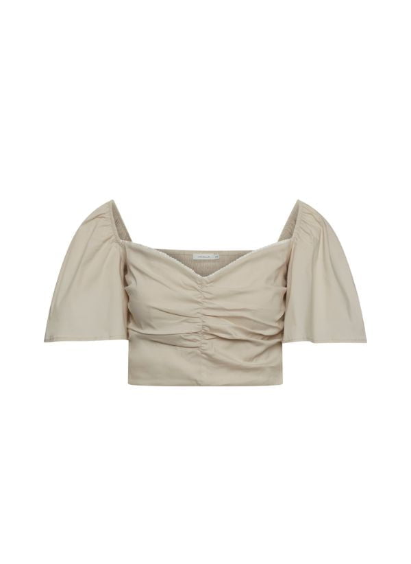 Tops APOELLA Sonia Crop Puff Sleeve Top Beige Apoella