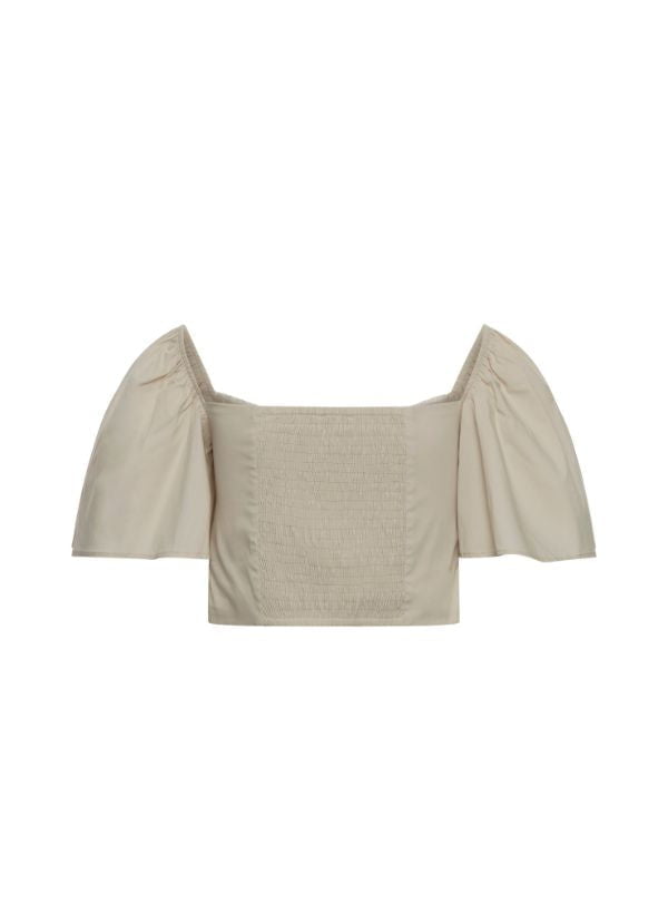 Tops APOELLA Sonia Crop Puff Sleeve Top Beige Apoella