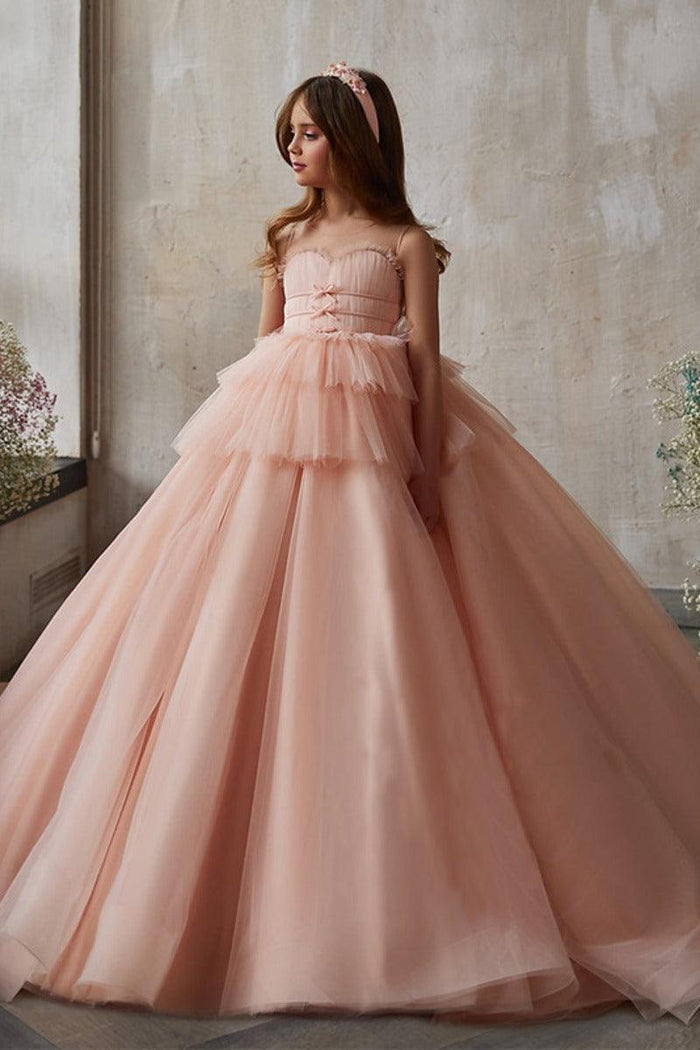 Spaghetti Strap Sweetheart Tiered Ruffle Tulle Flower Girl Dresses 693610462453