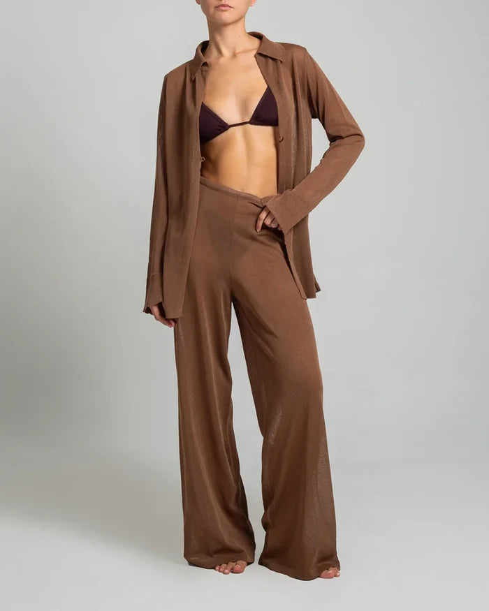 Set Stefania Frangista Spirit Knit Shirt/Pants Set Brown Apoella