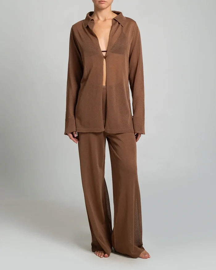 Set Stefania Frangista Spirit Knit Shirt/Pants Set Brown Apoella