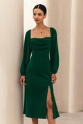 Square collar puffy sleeve cocktail dress 753485229390 - COCOMELODY