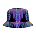 Bucket hat with a vibrant, multicolored pattern on a white background
