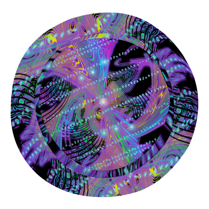Colorful abstract design with swirling patterns on a white background