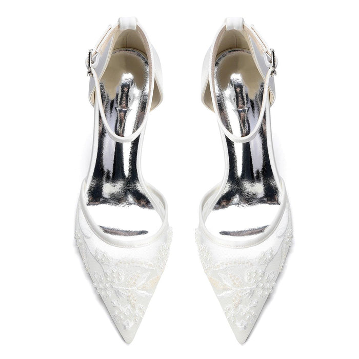 Stiletto Heel 6cm Lace Silk-Like Pearl Embroidered Mesh Shoes CK0494