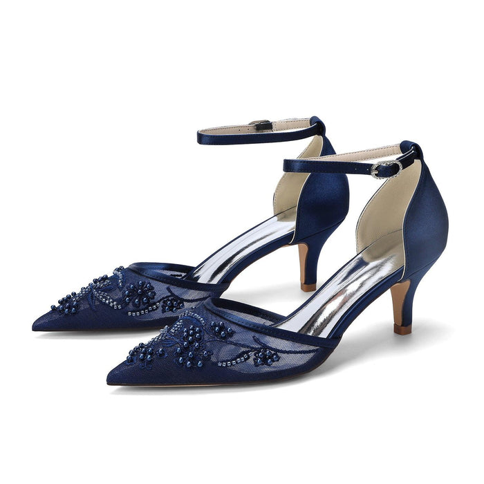 Stiletto Heel 6cm Lace Silk-Like Pearl Embroidered Mesh Shoes CK0494