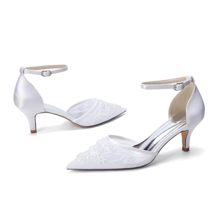 Stiletto Heel 6cm Lace Silk-Like Pearl Embroidered Mesh Shoes CK0494