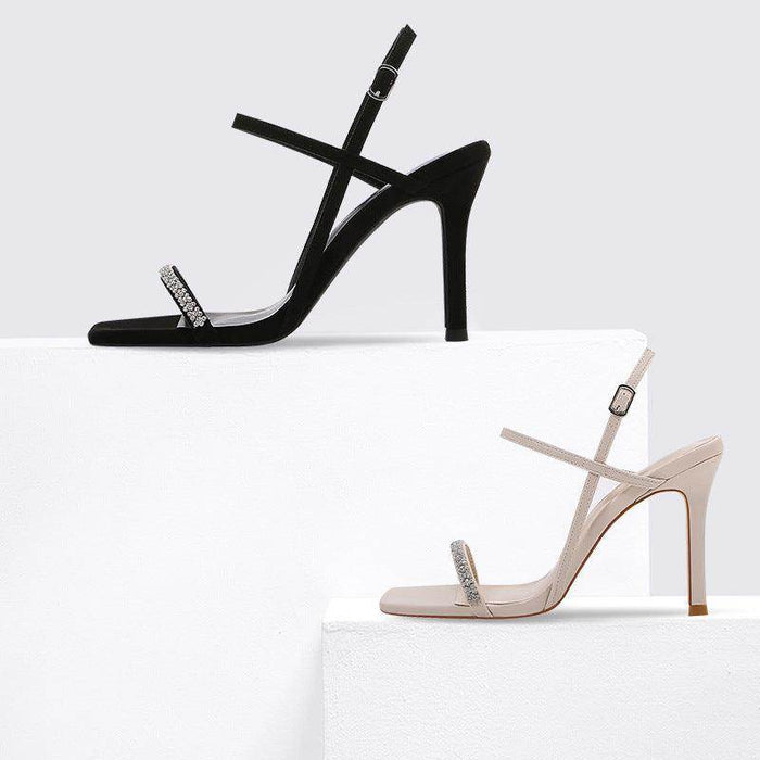 Stiletto sandals rhinestone buckle heels 662367759355 - COCOMELODY