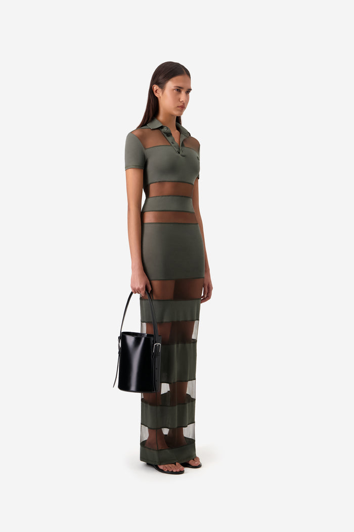 Striped Sheer Polo Dress