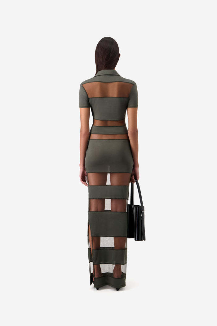 Striped Sheer Polo Dress