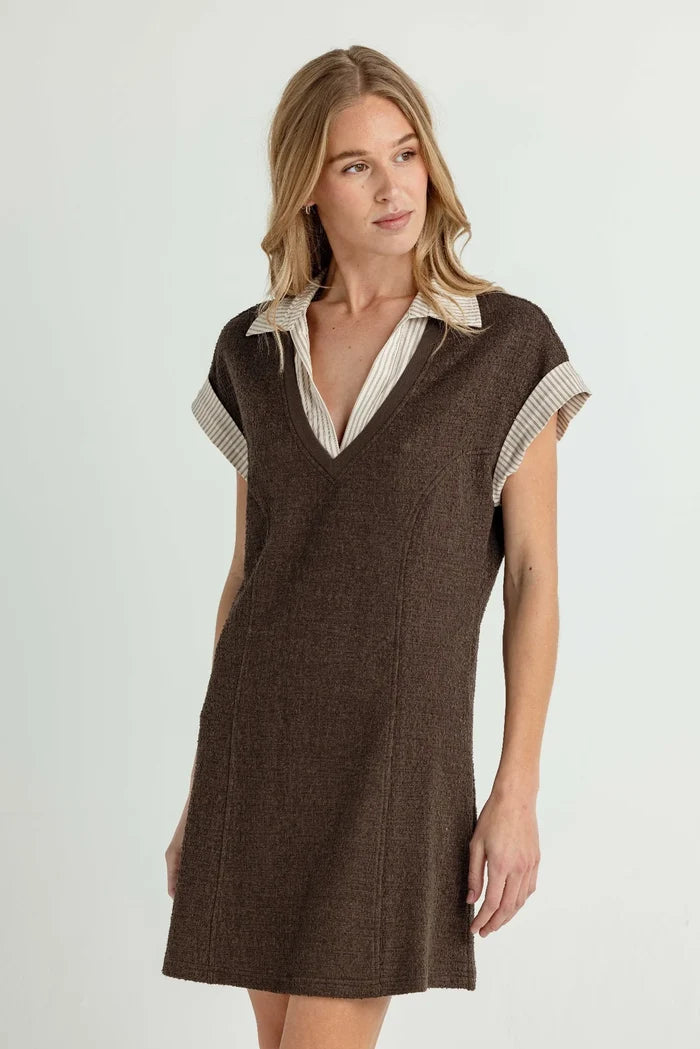 Su089 Midnight Espresso Layered Shift Dress